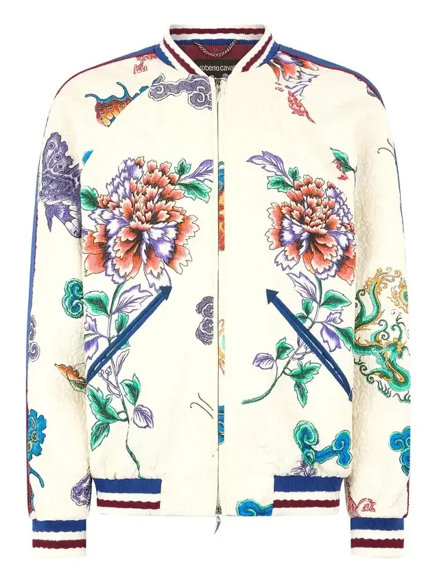 Roberto Cavalli Bomber Jacket With Dragon, Flowers And Butterflies
