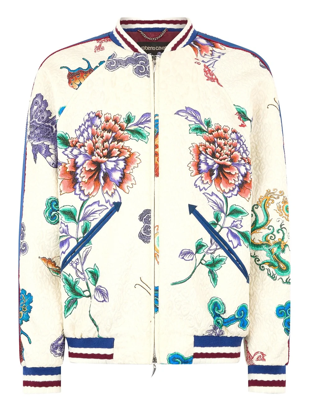 Roberto Cavalli Bomber Jacket With Dragon, Flowers And Butterflies