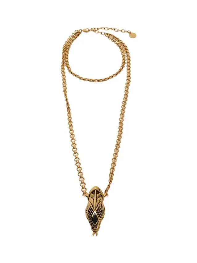 Antiqued Gold and Black Necklace with Snake Head Antiqued Gold and Black Necklace with Snake Head