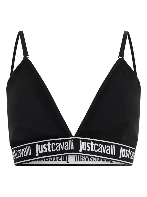 Roberto Cavalli Black Triangle Bra With Logo Band