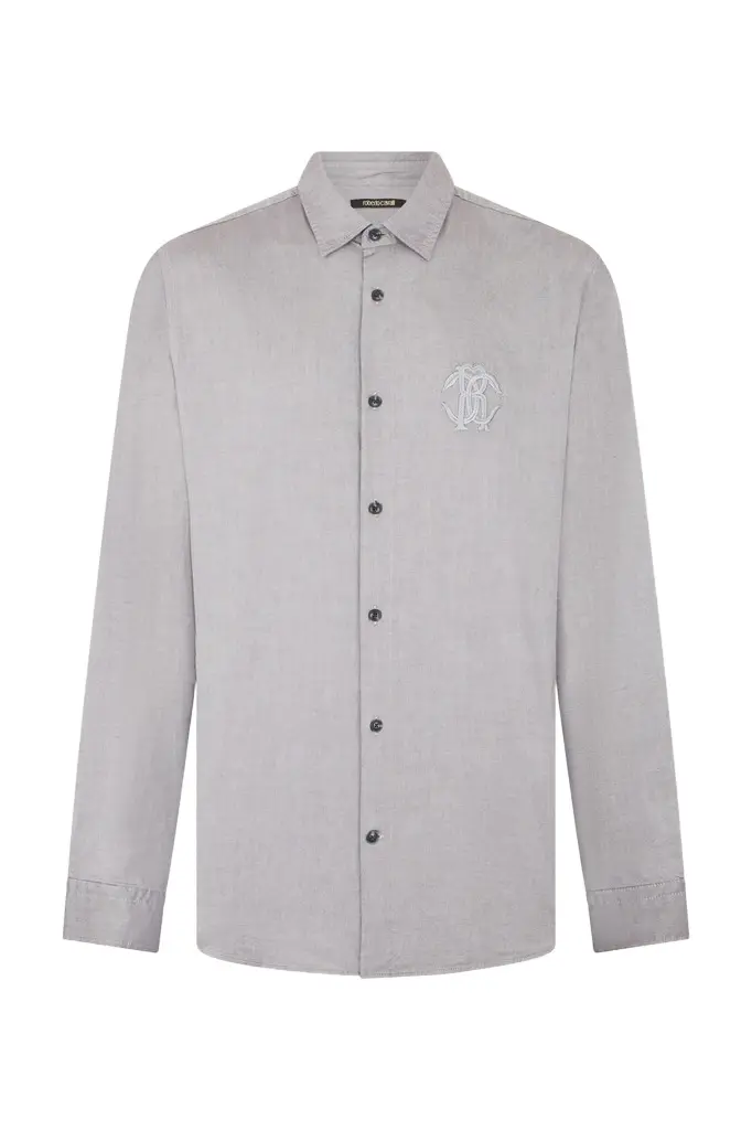 Roberto Cavalli Grey Shirt with Monogram RC Embroidery
