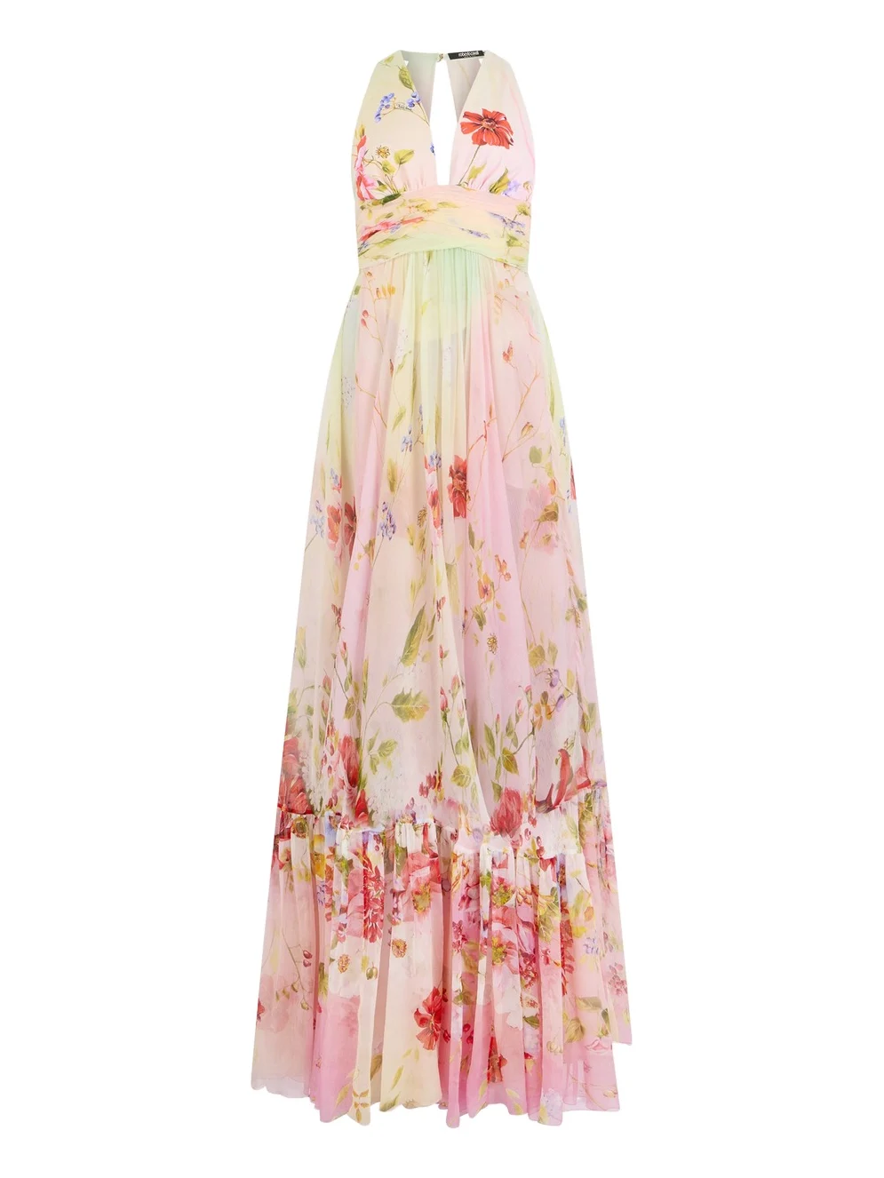 Long Chiffon Dress with Miami Flowers Print