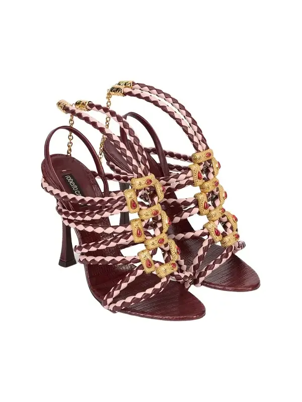 Red And White Sandals With Jewel Details