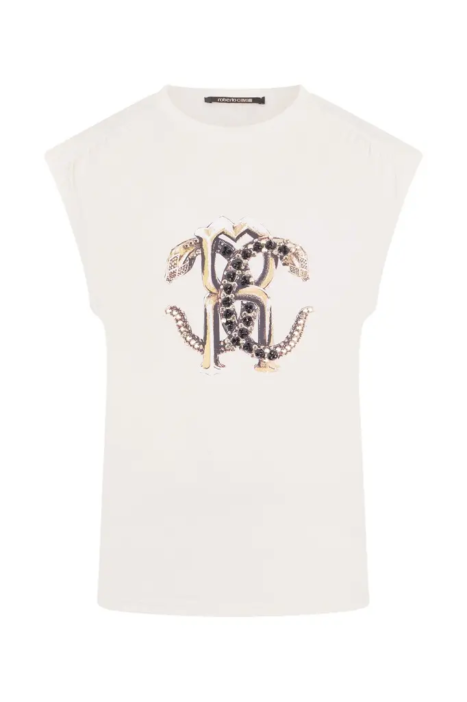 Roberto Cavalli Ivory T-Shirt | Image 1 Roberto Cavalli Ivory T-Shirt | Image 1