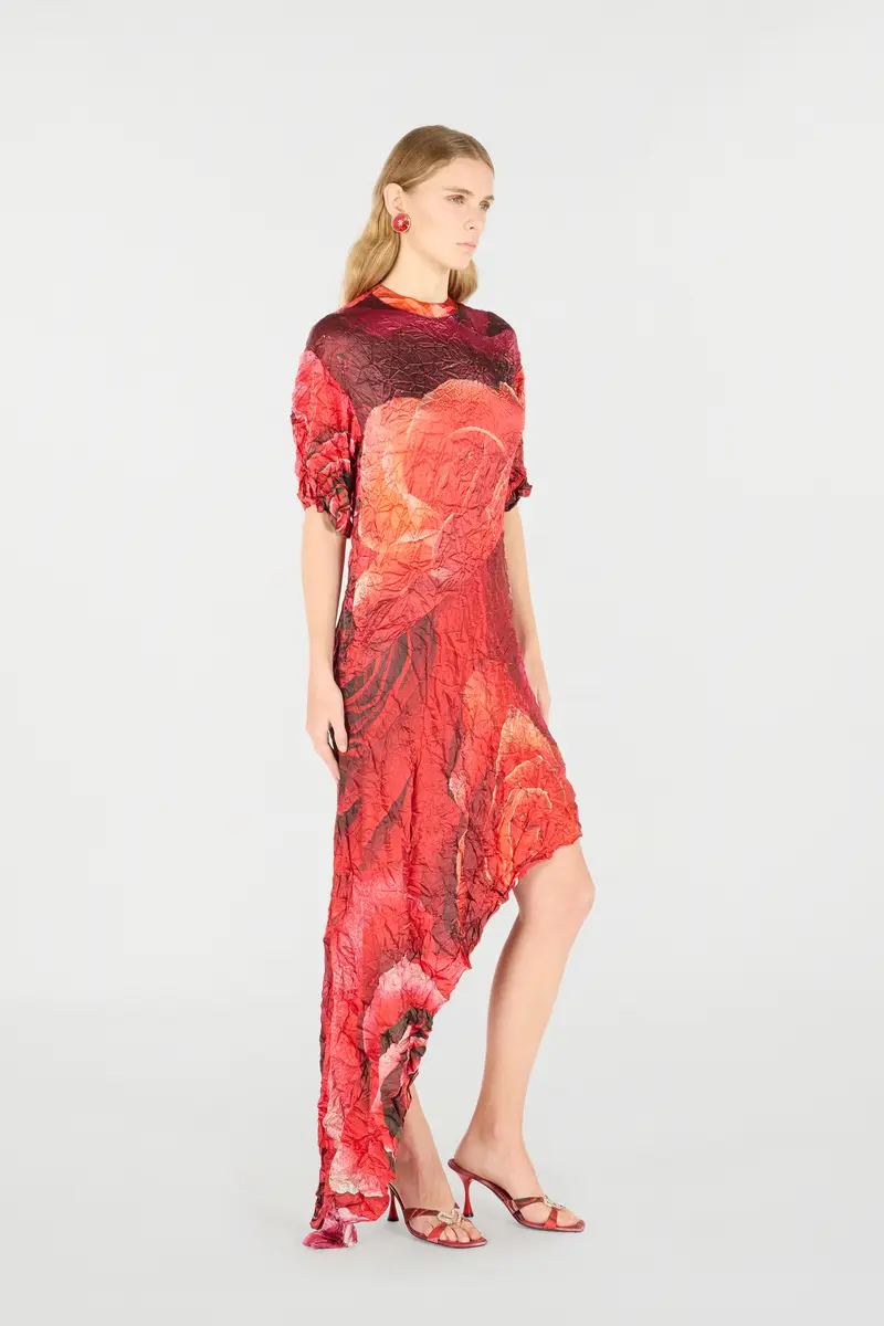 Roberto Cavalli Crinkled Asymmetric Dress With Rose Print | Thumbnail 2
