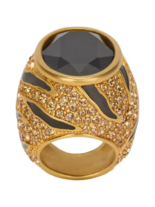 Cocktail Ring With Crystals And Tiger Skin Pattern
