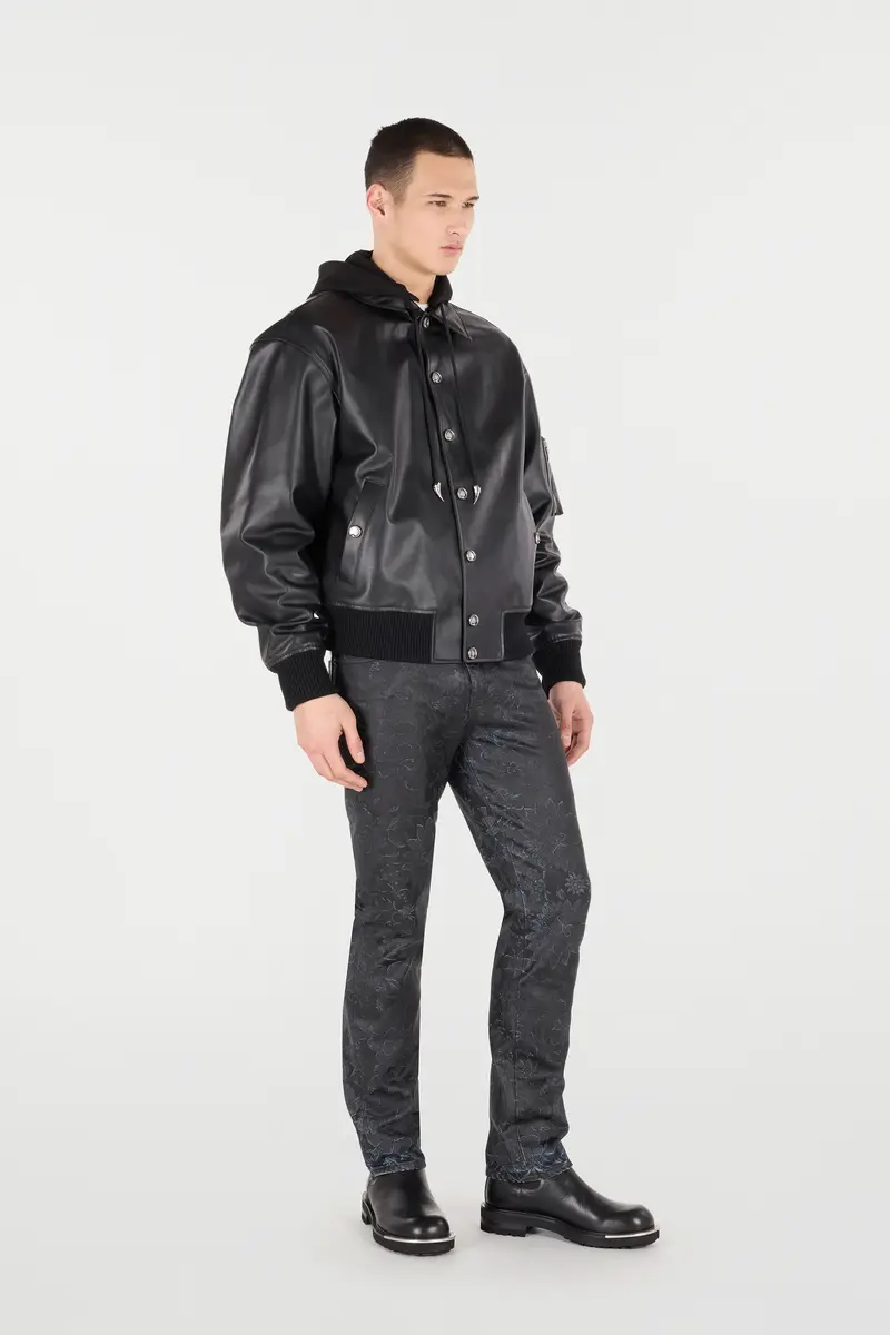 Roberto Cavalli Leather Bomber Jacket With Hood | Thumbnail 2 Roberto Cavalli Leather Bomber Jacket With Hood | Thumbnail 2