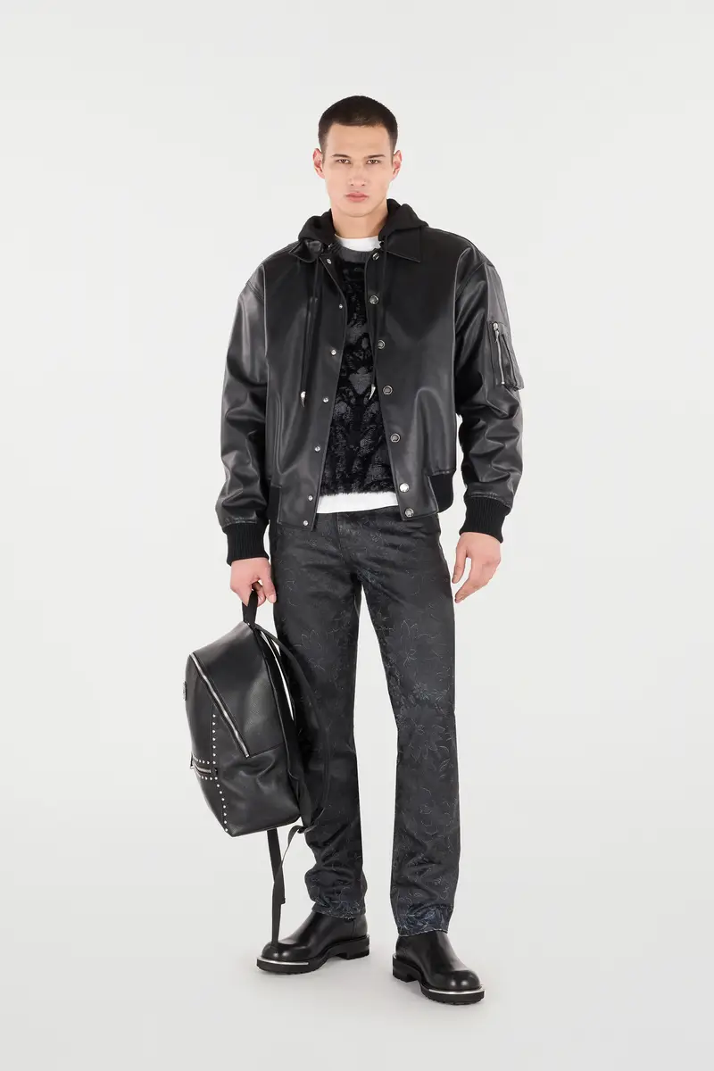 Roberto Cavalli Leather Bomber Jacket With Hood | Thumbnail 6 Roberto Cavalli Leather Bomber Jacket With Hood | Thumbnail 6