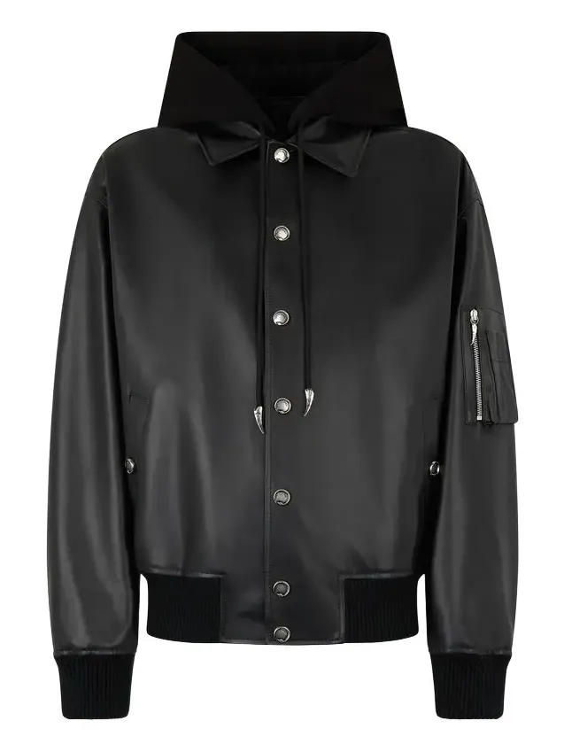 Roberto Cavalli Leather Bomber Jacket With Hood