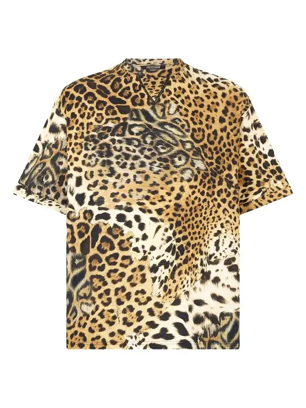 Cotton T-Shirt With Leopard Print