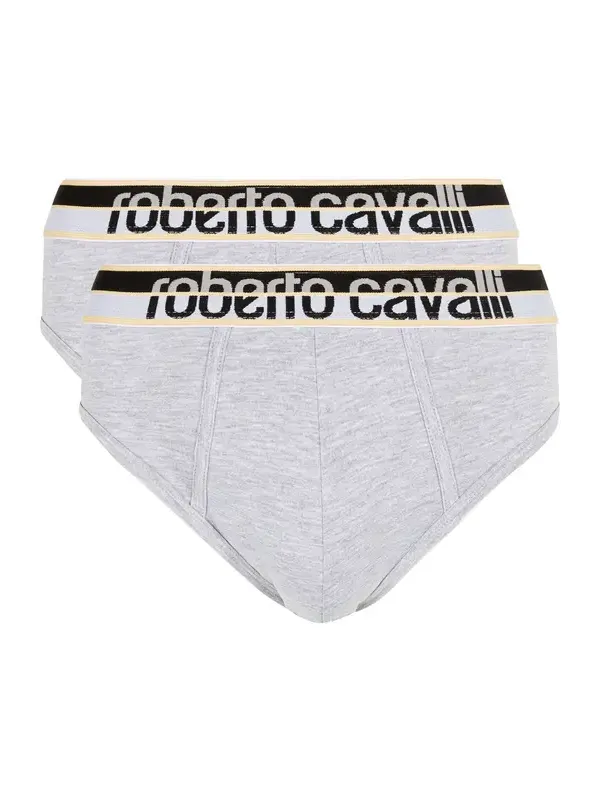Roberto Cavalli Two-Pack Grey Cotton Briefs With Logo Waistband