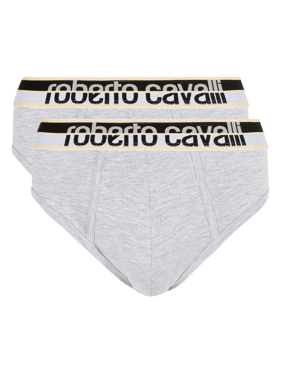 Roberto Cavalli Two-Pack Grey Cotton Briefs With Logo Waistband