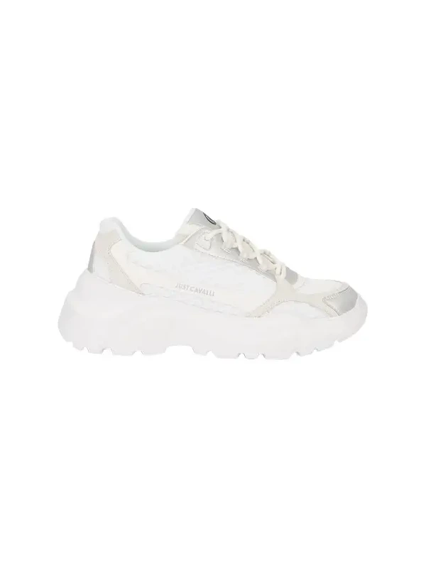 Roberto Cavalli White Chunky Sneakers With Leather Inserts