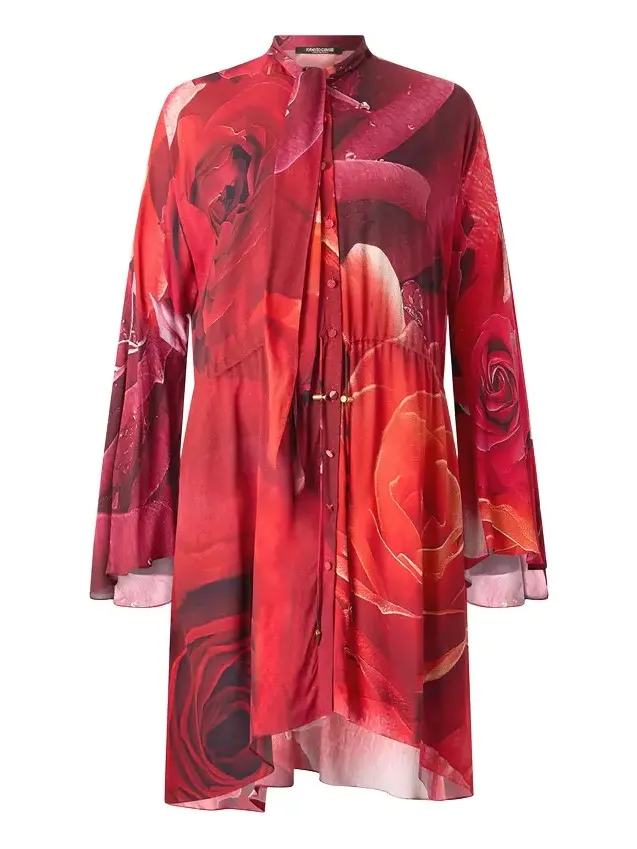 Rose-Print Mini Dress With Pussy-Bow