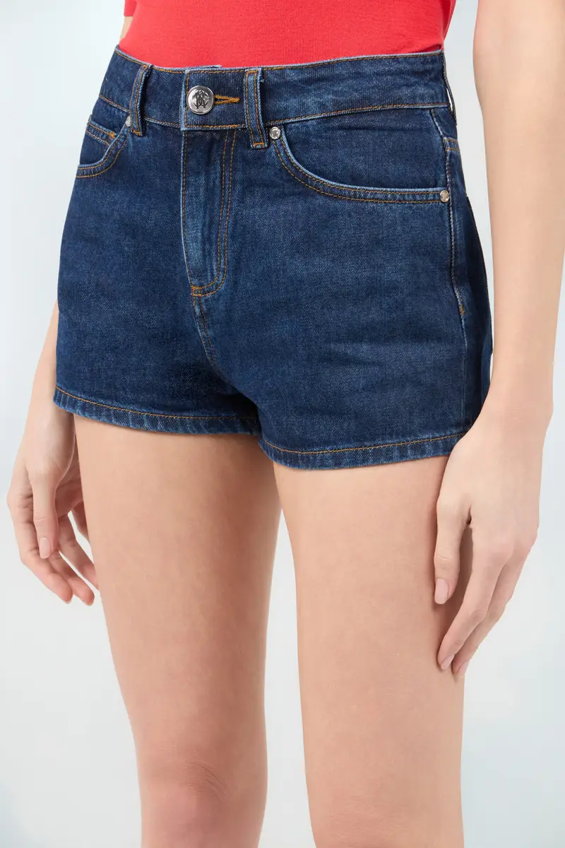 Roberto Cavalli Jeans Shorts Blue With Crystal Monogram RC | Thumbnail 4