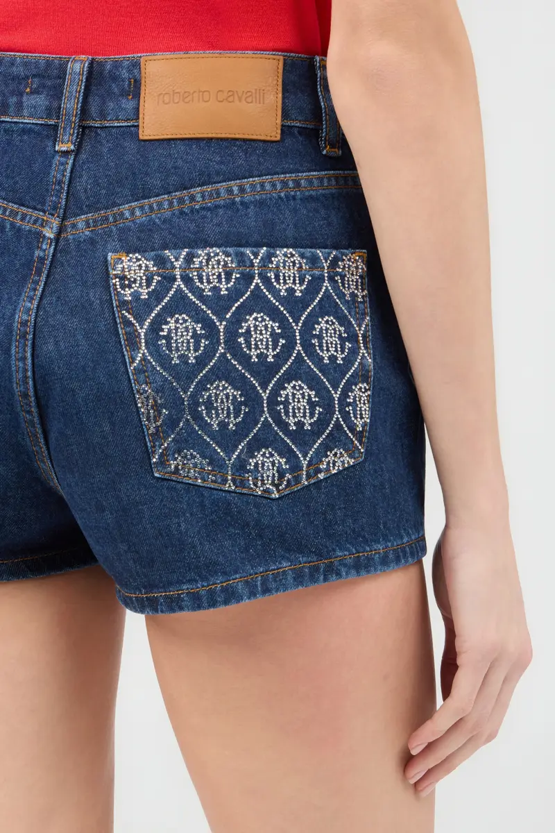 Roberto Cavalli Jeans Shorts Blue With Crystal Monogram RC | Thumbnail 5