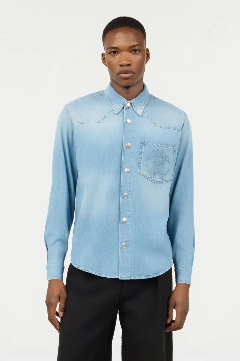 Roberto Cavalli Denim Shirt With Mirror Snake Monogram | Thumbnail 2 Roberto Cavalli Denim Shirt With Mirror Snake Monogram | Thumbnail 2