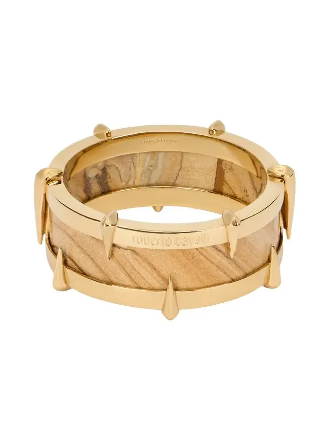 Gold-Tone Bracelet With Semiprecious Stone And Spikes Gold-Tone Bracelet With Semiprecious Stone And Spikes