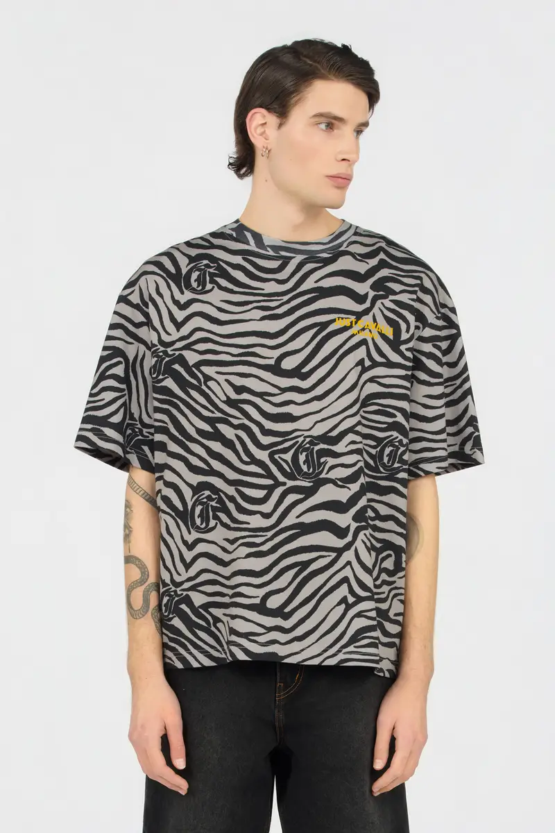Roberto Cavalli Natural Barb Black Print T-shirt | Thumbnail 2
