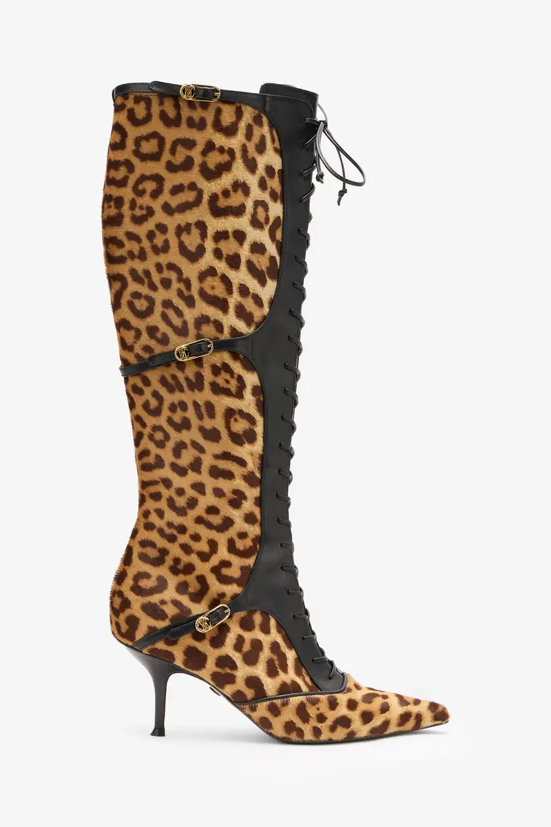 Roberto Cavalli Pointed Lace-Up Boots With Leopard Skin | Thumbnail 2 Roberto Cavalli Pointed Lace-Up Boots With Leopard Skin | Thumbnail 2