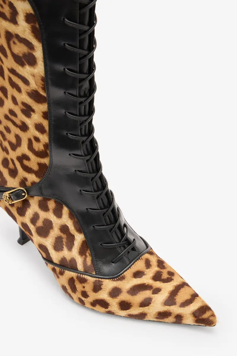 Roberto Cavalli Pointed Lace-Up Boots With Leopard Skin | Thumbnail 4 Roberto Cavalli Pointed Lace-Up Boots With Leopard Skin | Thumbnail 4