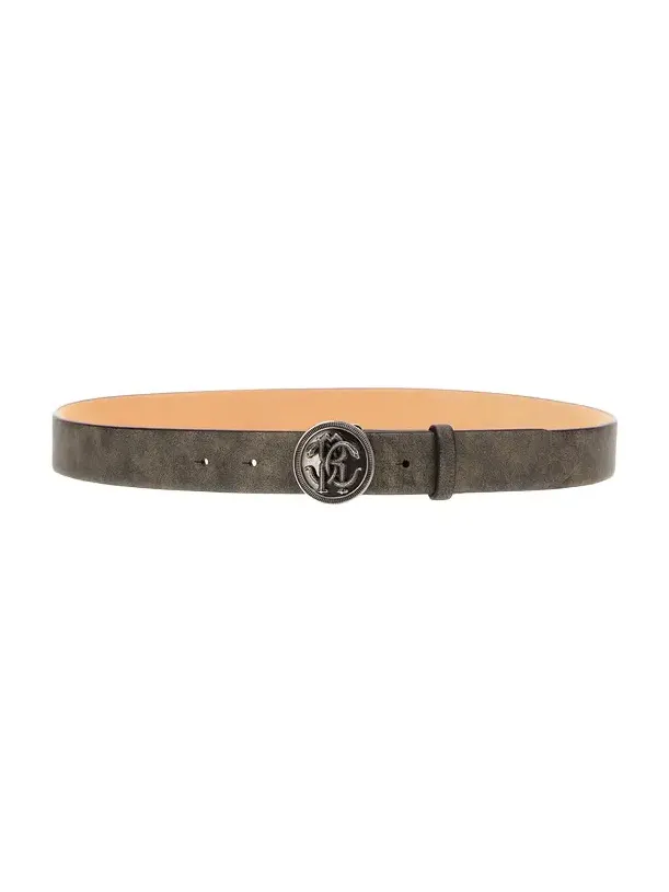 Roberto Cavalli Grey Logo Belt With RC Monogram Buckle