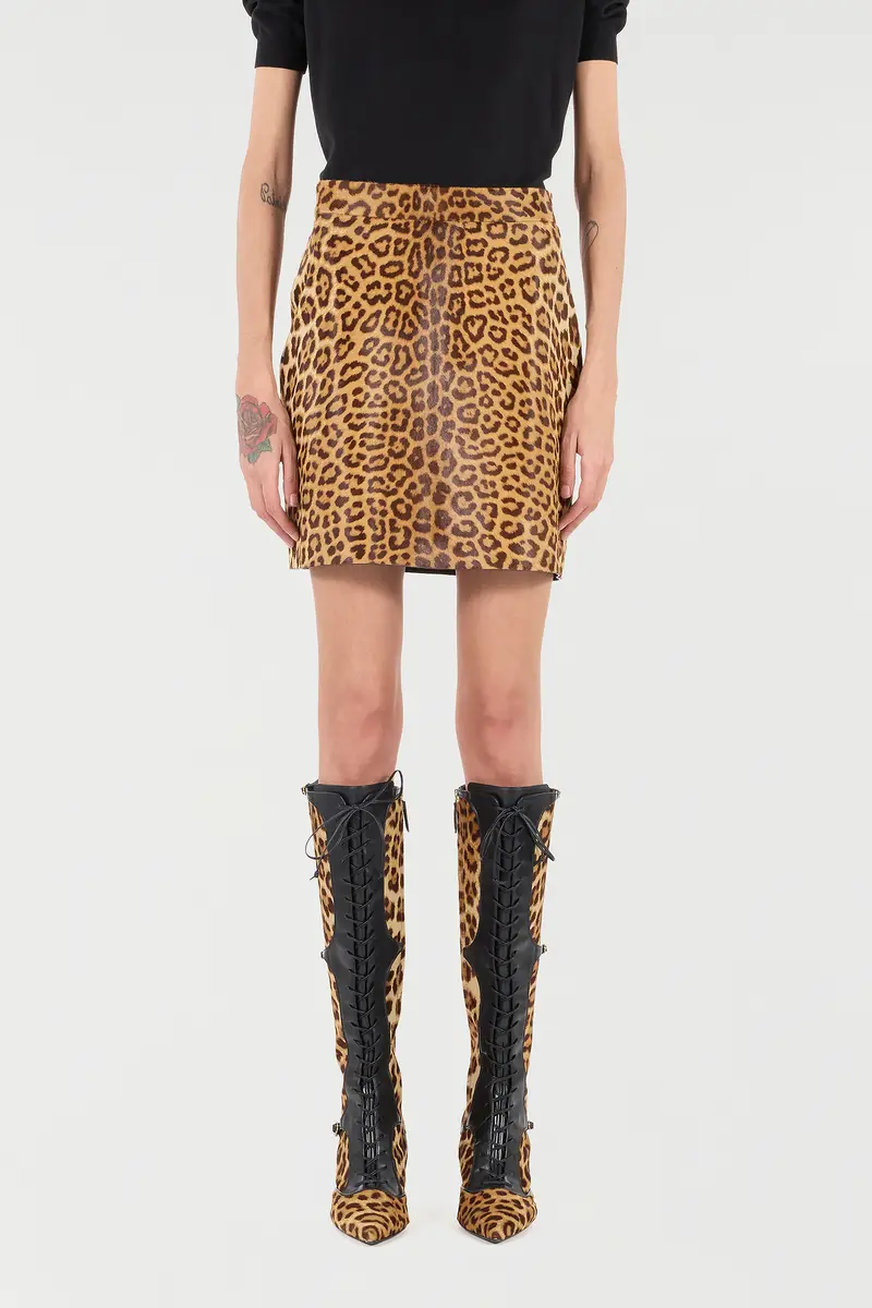 Roberto Cavalli Leather Miniskirt With Leopard Skin Print | Thumbnail 2