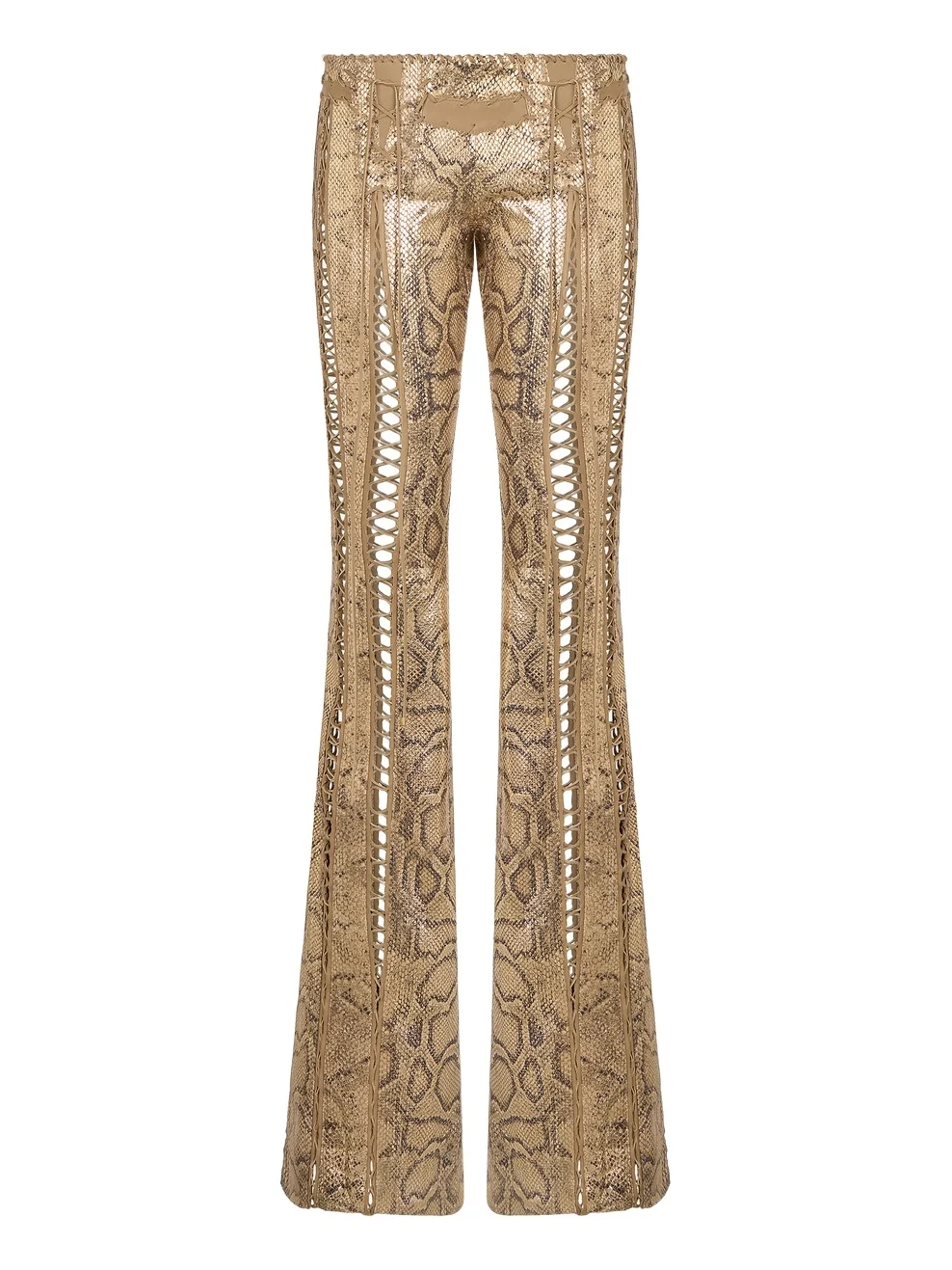 Gold Leather Pants with Python Print and Cut-Out Details