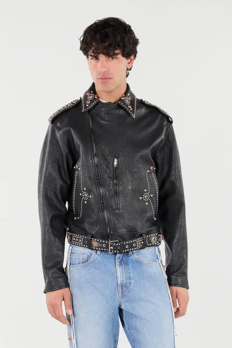 Roberto Cavalli Leather Biker Jacket With Studs And Stones | Thumbnail 2 Roberto Cavalli Leather Biker Jacket With Studs And Stones | Thumbnail 2
