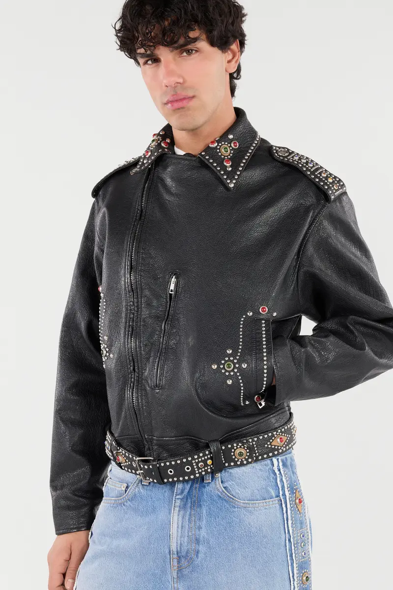 Roberto Cavalli Leather Biker Jacket With Studs And Stones | Thumbnail 4 Roberto Cavalli Leather Biker Jacket With Studs And Stones | Thumbnail 4