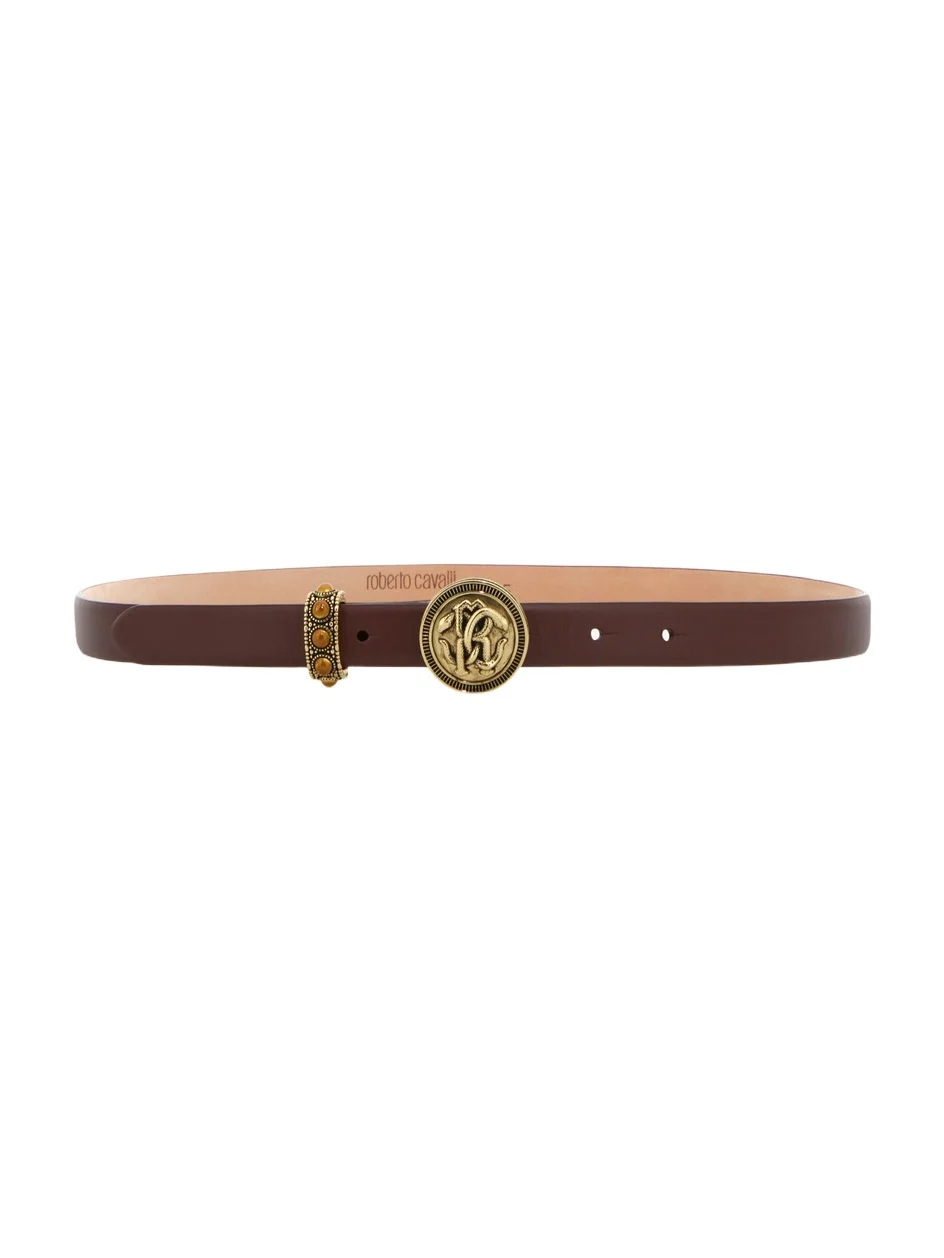 Roberto Cavalli Brown Leather Belt with Monogram RC