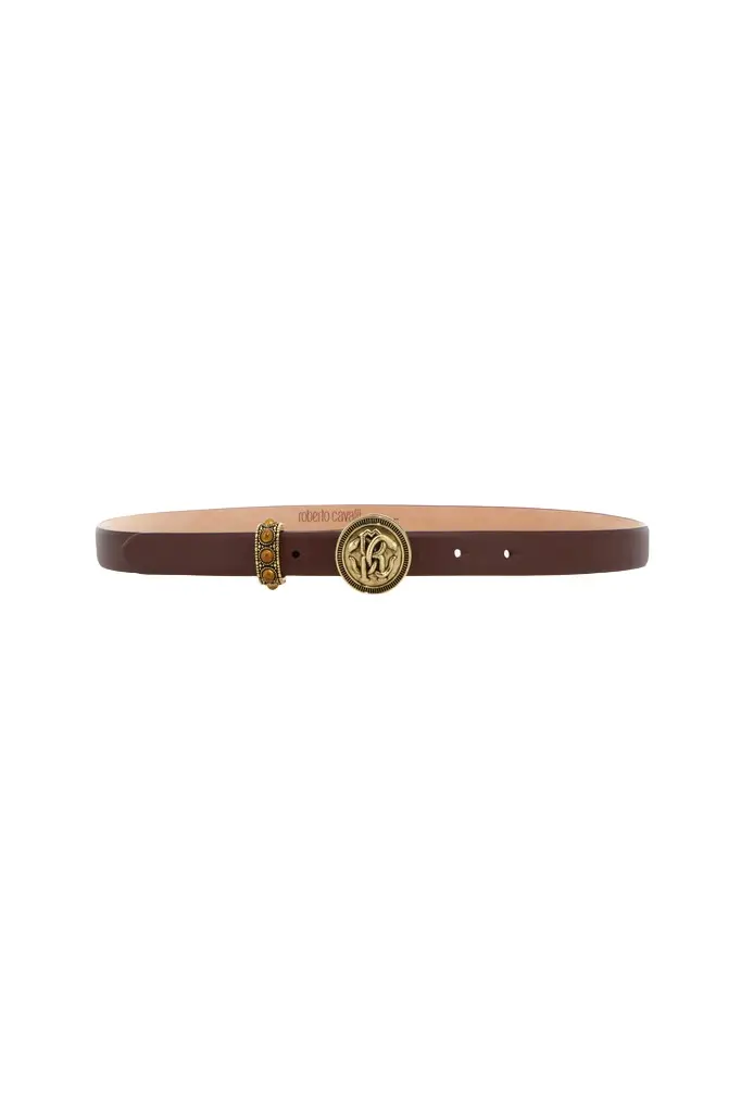 Roberto Cavalli Brown Leather Belt with Monogram RC