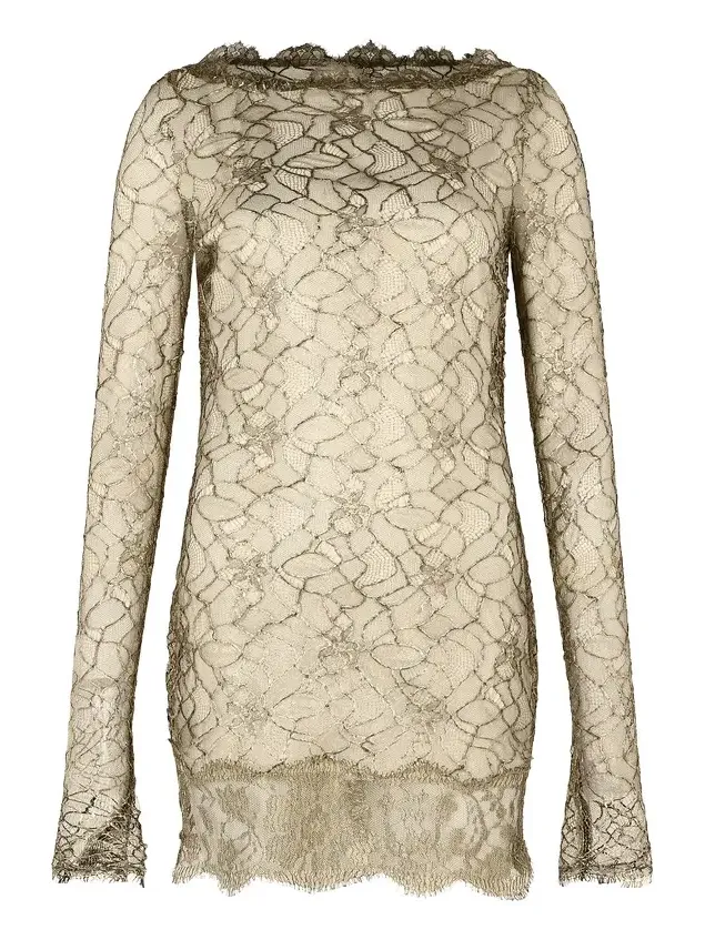 Black and Gold See-Through Mini Dress with Embroidery