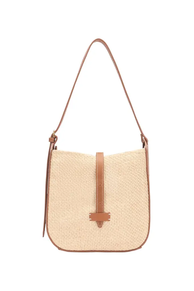 Beige Woven Medium Shoulder Bag
