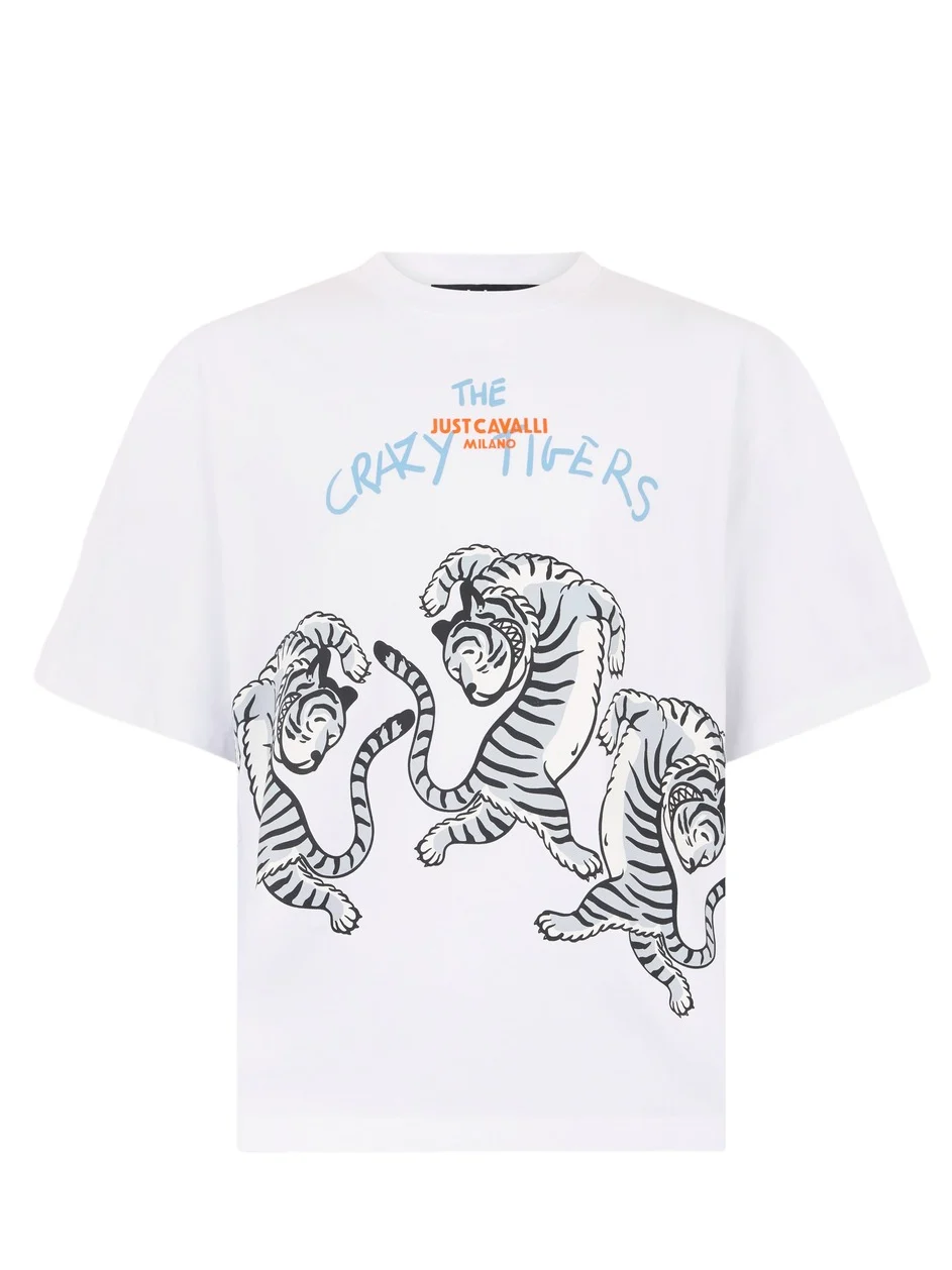 White T-Shirt With Printed Tigers White T-Shirt With Printed Tigers