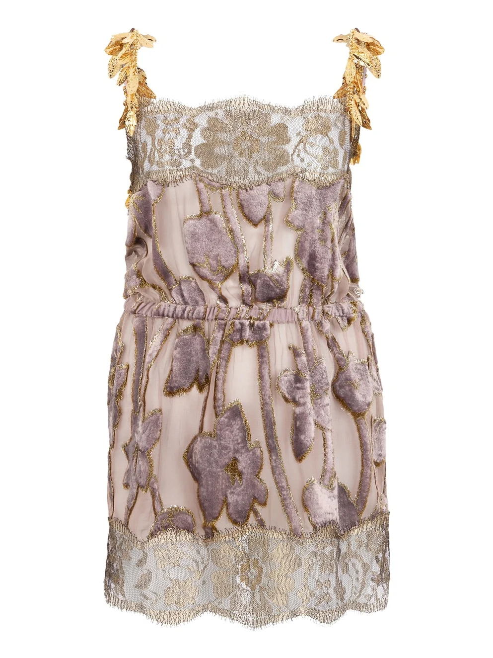 Nude Mini Dress With Floral Pattern