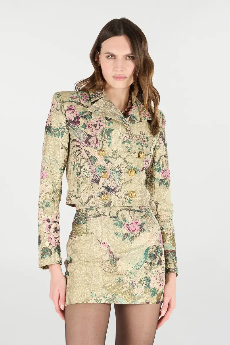 Roberto Cavalli Cropped Jacket With Oriental Bird Print | Thumbnail 2 Roberto Cavalli Cropped Jacket With Oriental Bird Print | Thumbnail 2
