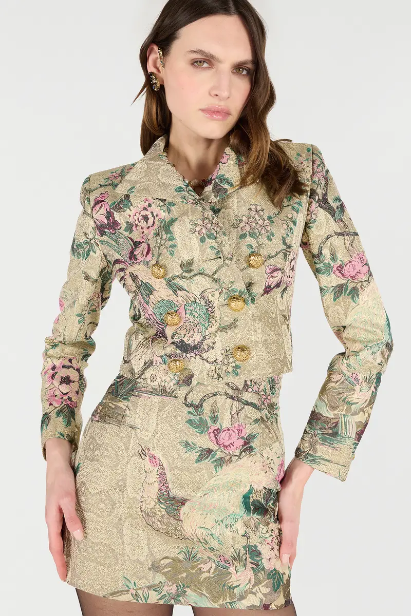 Roberto Cavalli Cropped Jacket With Oriental Bird Print | Thumbnail 6 Roberto Cavalli Cropped Jacket With Oriental Bird Print | Thumbnail 6