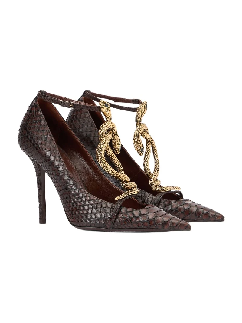 Brown Scale-Pattern Pumps with Snake Motif Brown Scale-Pattern Pumps with Snake Motif