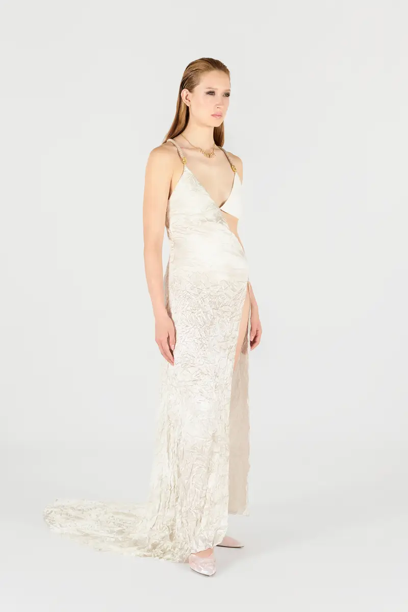 Roberto Cavalli Ivory Silk Maxi Dress Crinkled | Thumbnail 2 Roberto Cavalli Ivory Silk Maxi Dress Crinkled | Thumbnail 2