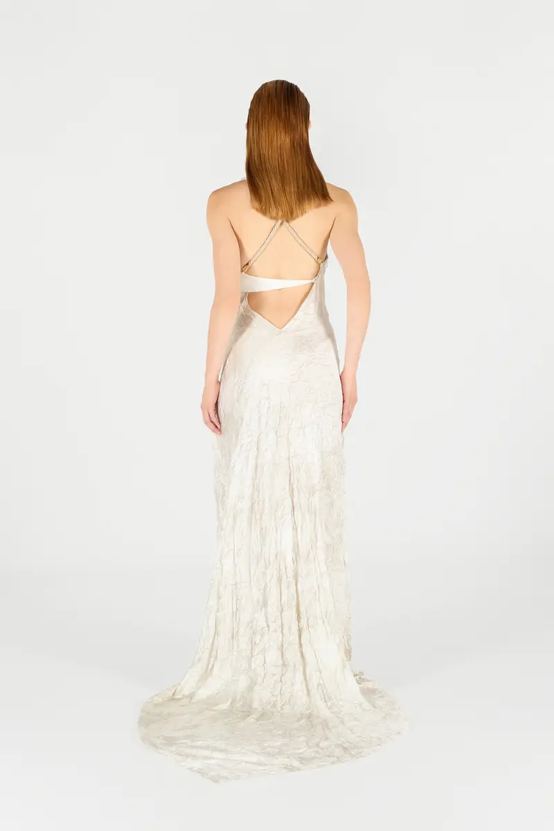 Roberto Cavalli Ivory Silk Maxi Dress Crinkled | Thumbnail 3 Roberto Cavalli Ivory Silk Maxi Dress Crinkled | Thumbnail 3