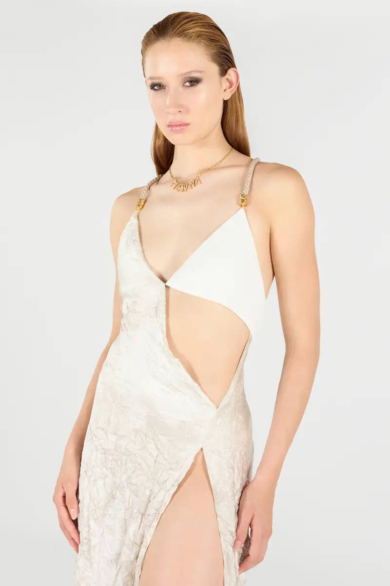 Roberto Cavalli Ivory Silk Maxi Dress Crinkled | Thumbnail 5 Roberto Cavalli Ivory Silk Maxi Dress Crinkled | Thumbnail 5