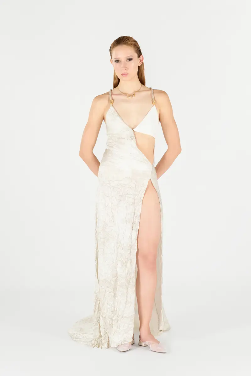 Roberto Cavalli Ivory Silk Maxi Dress Crinkled | Thumbnail 7 Roberto Cavalli Ivory Silk Maxi Dress Crinkled | Thumbnail 7