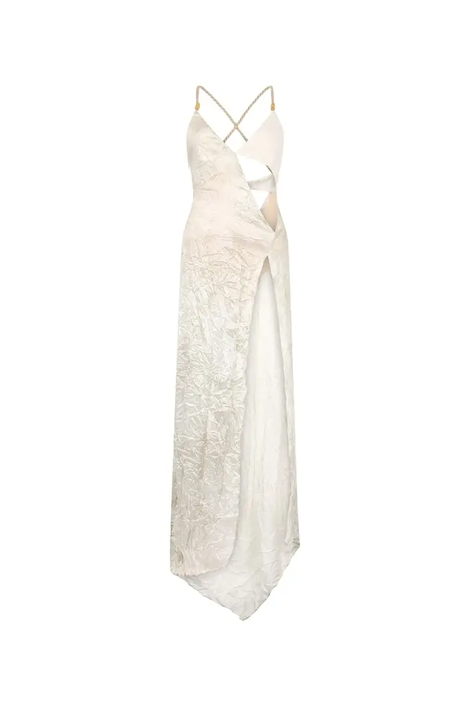 Roberto Cavalli Ivory Silk Maxi Dress Crinkled