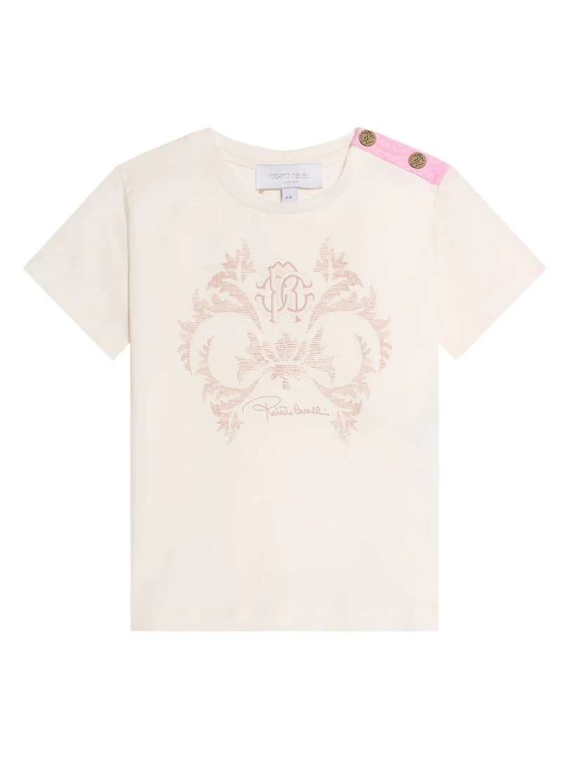 Roberto Cavalli Cream T-Shirt with Monogram RC