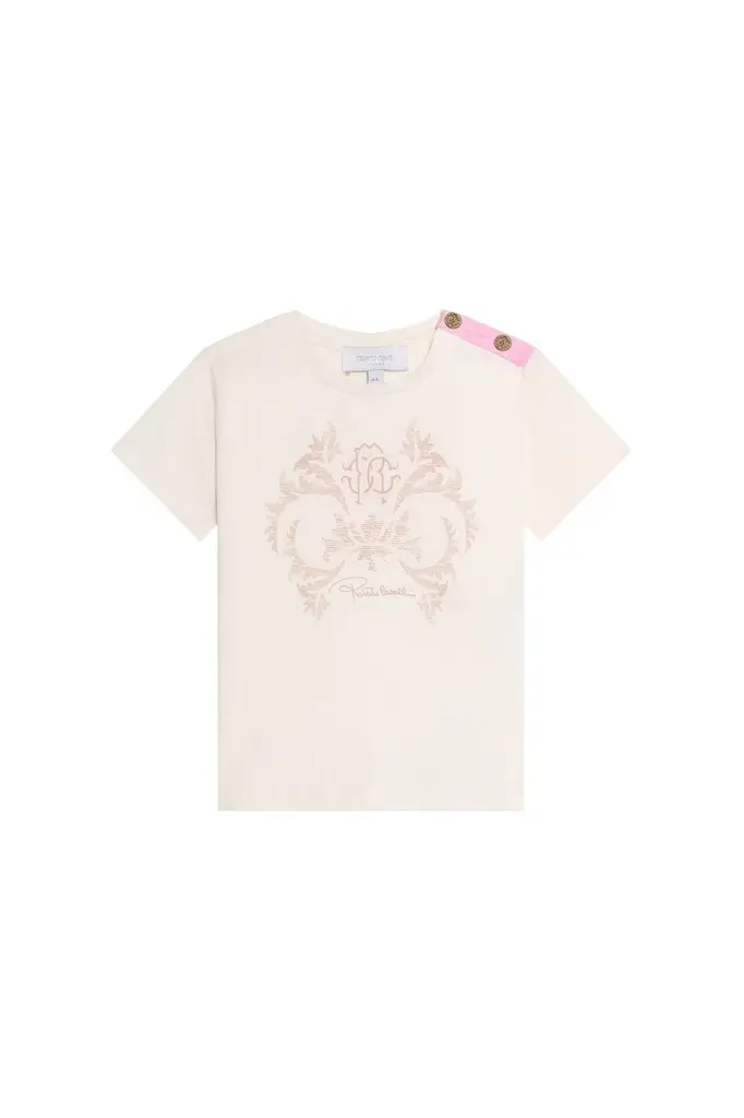 Roberto Cavalli Cream T-Shirt with Monogram RC