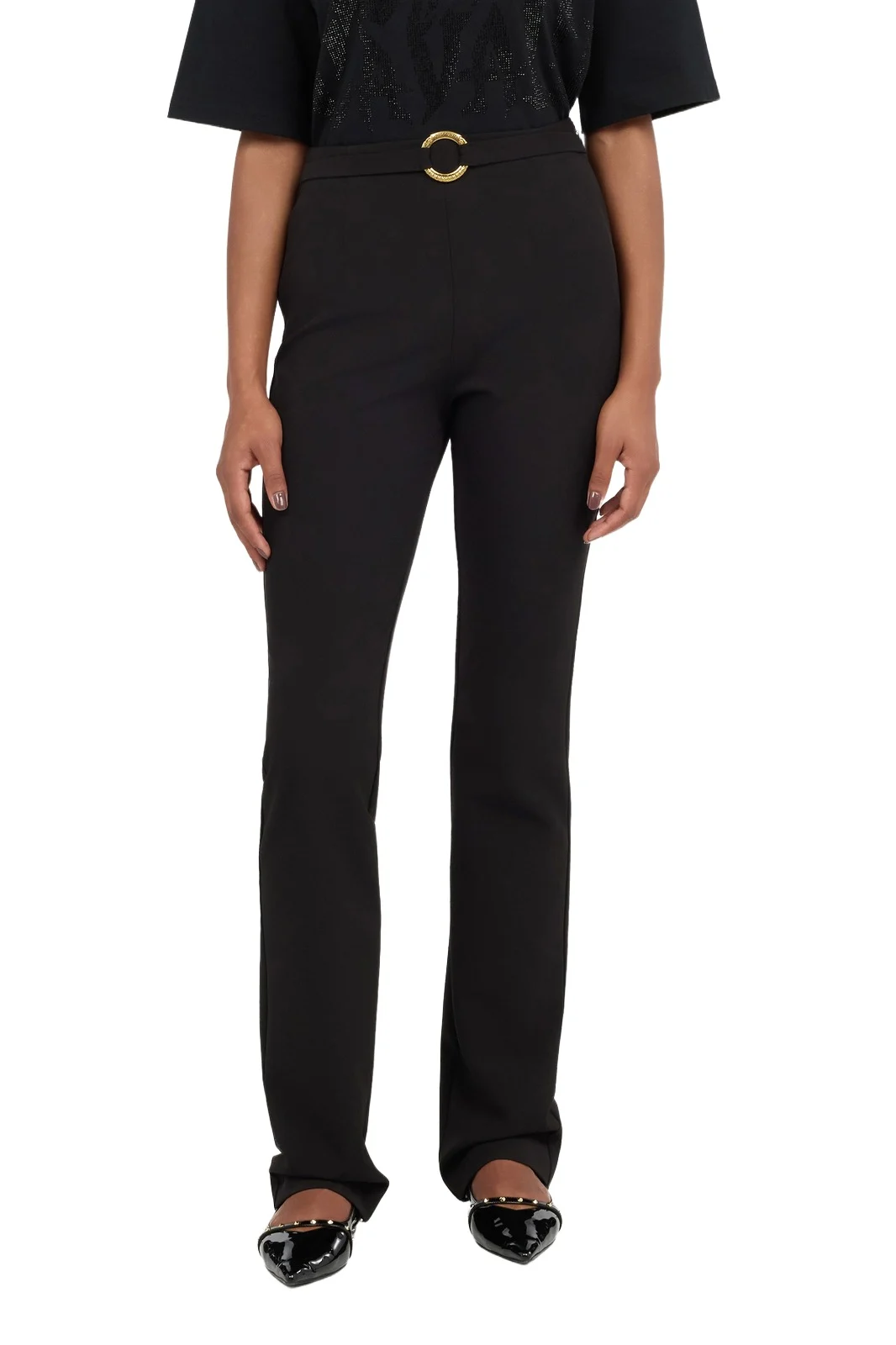 Roberto Cavalli Black Flared Trousers With Buckle