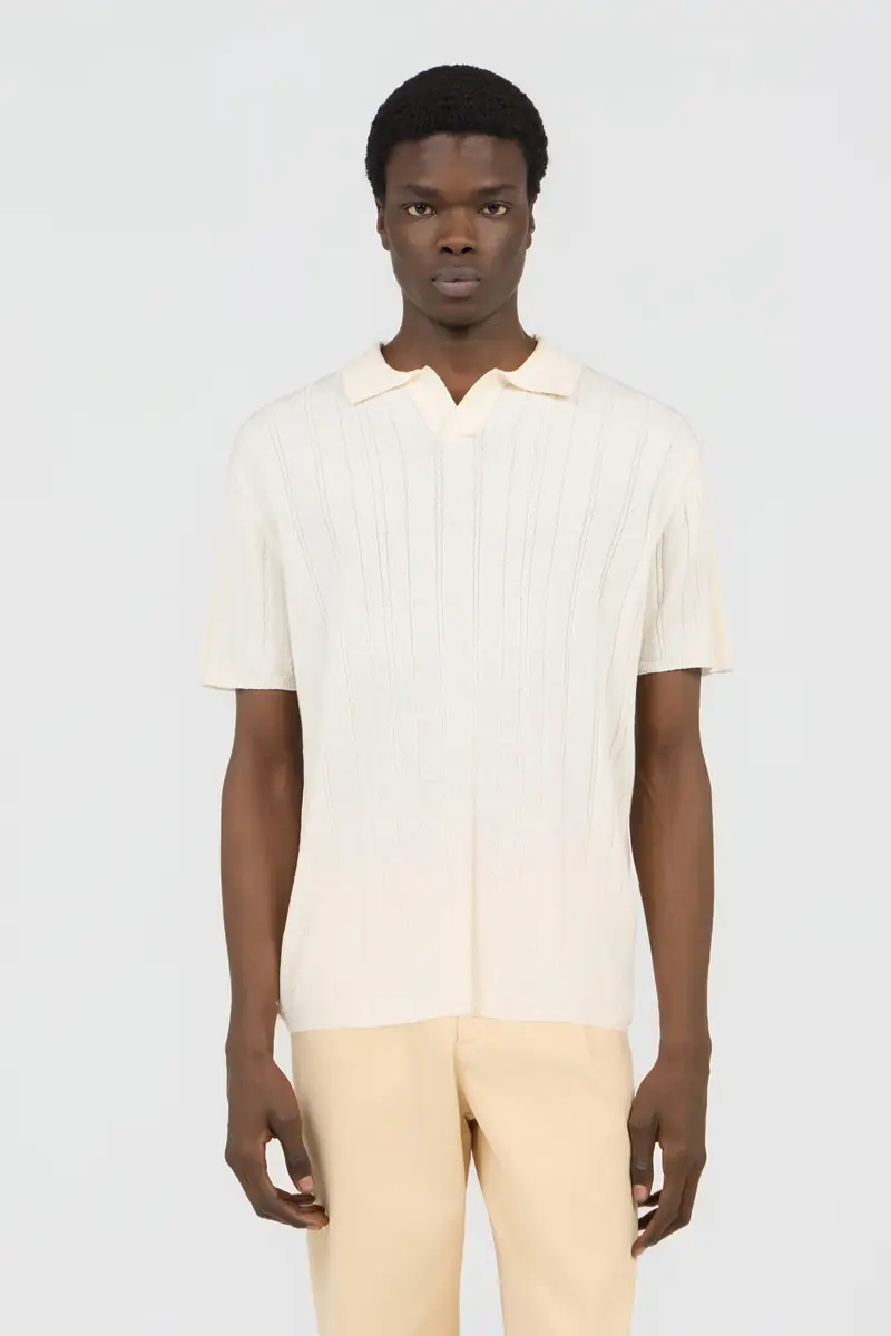 Roberto Cavalli Cream Ribbed Polo | Thumbnail 2 Roberto Cavalli Cream Ribbed Polo | Thumbnail 2