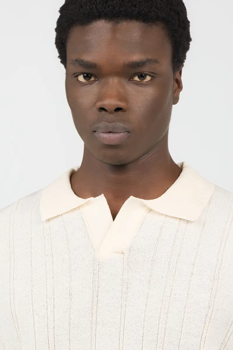 Roberto Cavalli Cream Ribbed Polo | Thumbnail 4 Roberto Cavalli Cream Ribbed Polo | Thumbnail 4