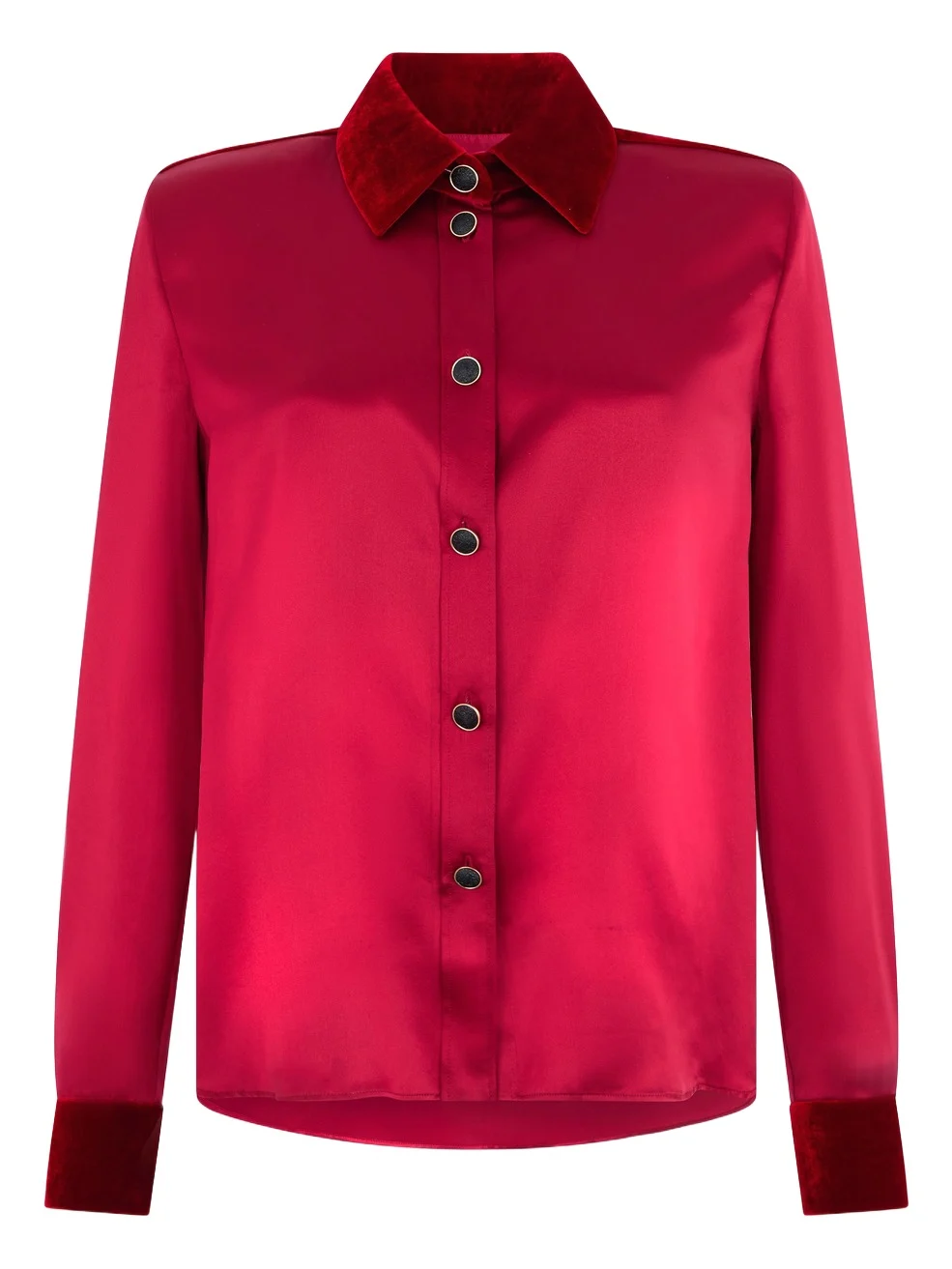 Roberto Cavalli Dark Red Silk Shirt With Velvet Inserts